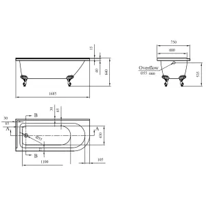 Trojan Baths Gloss White Roll-top Left-handed Traditional Shower bath (L)168.5cm (W)75cm