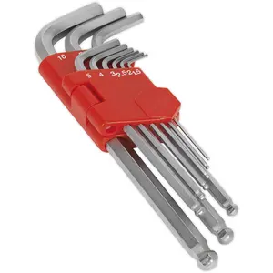 9 Piece Long Ball-End Hex Key Set for Efficient Fastening - 79 to 180mm Lengths