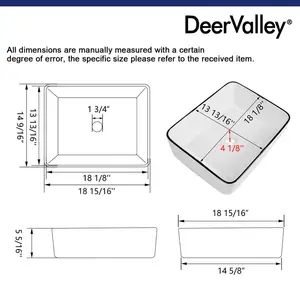 DeerValley 370mm White Ceramic Rectangular Countertop Basin Bathroom Sink