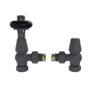 Right Radiators Traditional Antique Design TRV Thermostatic Brass Angled Radiator Valves Pair Anthracite