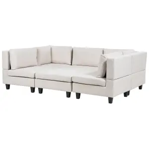 5-Seater Modular Fabric Sofa with Ottoman Light Beige UNSTAD