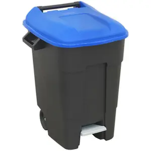 Durable 100L Blue Wheelie Bin with Foot Pedal and Two 200mm Wheels