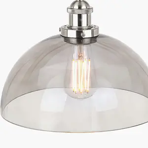 Ceiling Light Antique Silver Metal and Glass Dome Pendant