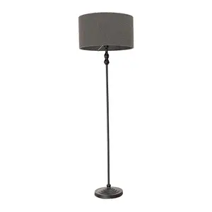 ValueLights Maggie Black Metal Candlestick Floor Lamp with Charcoal Boucle Lamp Shade and LED Bulb