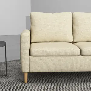 HOMCOM 2 Seater Sofa Modern Fabric Couch with Wood Legs and 2 Pockets Beige