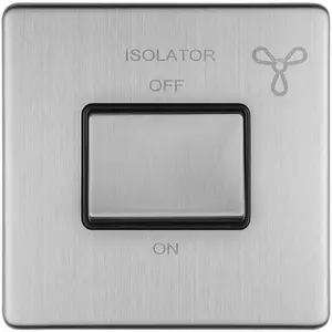 SCREWLESS 6A Extractor Fan Isolator Switch SATIN STEEL 3 Pole Shower Plate