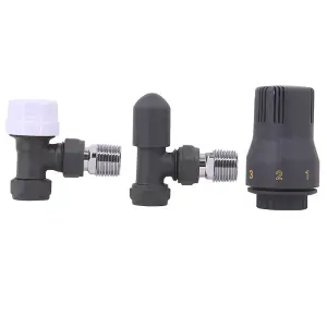 Rinse Bathrooms Thermostatic Radiator Valve 15mm x 1/2" Angled Anthracite Rad TRV + Lockshield