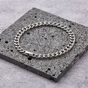 Men's 6mm Stainless Steel 7.5-8.5 Inch Curb Chain Bracelet By Philip Jones Jewellery 8 Inch