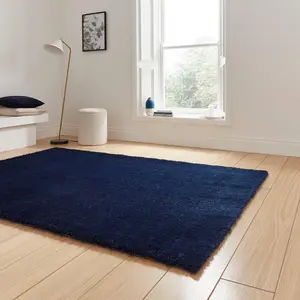 Blue Plain Shaggy 45mm Thick Stain-Resistant Rug For Bedroom, & Dining Room, Easy to Clean Modern Rug-120cm X 170cm