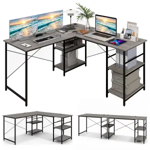 Costway L-Shaped Corner Computer Desk Study Writing Desk Workstation with Storage Shelf