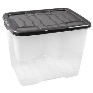 1 x 10 Litre Clear Transparent Base Stackable Curve Plastic Storage Box With Black Lid