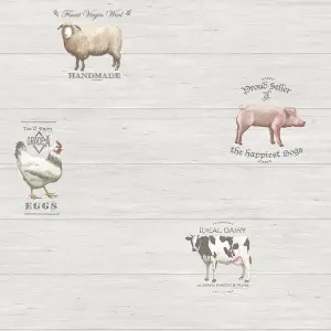 Galerie Kitchen Recipes Silver Grey Barn Animals Smooth Wallpaper