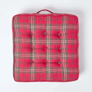 Homescapes Edward Tartan Cotton Armchair Booster Cushion