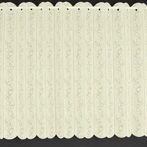 Daisy Chain Louvre Blind - Floral Design Net Curtain with Scalloped Hem & Cafe Top Heading - Cream, Measures 61 x 183cm