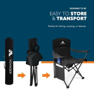 Voyager Folding Camping Chair 2-Pack, Lightweight with Pocket and Drinks Holder - Black