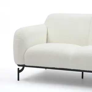 2 Seater Loveseat Small Sofa in White Teddy Boucle Fabric