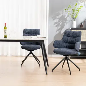 Eva Modern Velvet Dining Chair Swivel Padded Seat w High Arms Metal Leg Kitchen 6 Pcs (Blue)