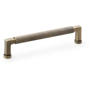 Square Knurled Pull Handle - Antique Brass - 160mm Centres Premium Drawer Door