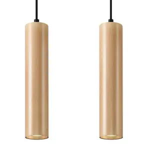 Lino Wood Natural 2 Light Classic Pendant Ceiling Light