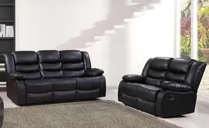 Roma Leather Recliner 3 & 2 Seater Sofa Set Black