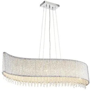 Hanging Ceiling Linear Pendant Light Chrome & K9 Crystal Stunning Feature Lamp