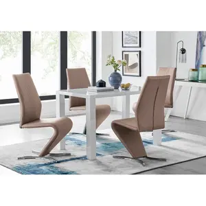 Pivero Dining Set with 4 Chairs Cappuccino Beige / White / White