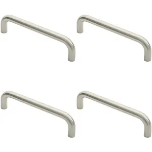 4x Round D Bar Pull Handle 244 x 19mm 225mm Fixing Centres Satin Stainless Steel