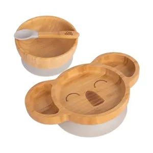 Tiny Dining - Children's Bamboo Suction Koala Dinner Set - Grey