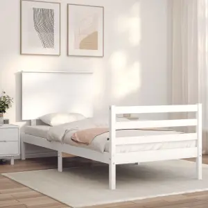 Berkfield Bed Frame with Headboard White Single Solid Wood