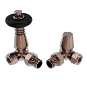 Rinse Bathrooms 15mm Traditional TRV Thermostatic Corner Radiator Valve with Lockshield Valve Antique Copper