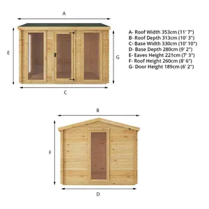 Waltons 3.5m x 3m Wooden 19mm Log Cabin Garden Summerhouse Apex Shed 11ft x 10ft