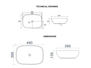 Countertop Basin Sink Oval 490mm X 395mm White Ceramic 49cm Sit On Quality Bathroom UP (Only Basin Included)