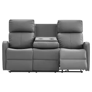 3+2 Manual Reclining Sofa Set with Drop Down Table and Cup Holders in Grey Leather - Parma