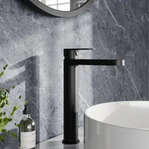 Round Tall Mono Basin Mixer Tap - Matt Black