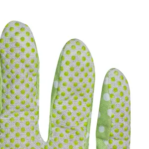 Mulch. Triple Pack Cotton Gardening Gloves Pastel Pink Green Purple Dotty Grip Palm - Medium Size 8