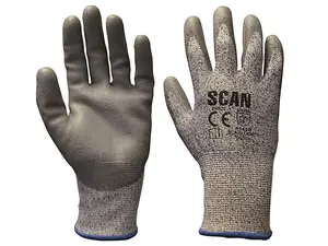 Scan H3101-5 Grey PU Coated Cut 5 Gloves - Medium Size 8 SCAGLOCUT5M