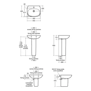 Ideal Standard Tesi Gloss White Oval Floor-mounted Full pedestal Basin (H)83cm (W)55cm