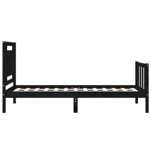 Berkfield Bed Frame with Headboard Black Small Single Solid Wood