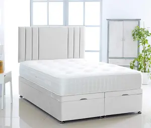 White  Plush Foot Lift Ottoman Bed With Memory Spring Mattress And  Vertical   Headboard 5.0FT King Size