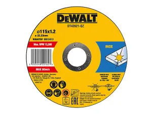 DEWALT DT43921-QZ DT43921 Metal Cut Off Disc 115 x 1.2 x 22.23mm (Pack 10) DEWDT43921QZ