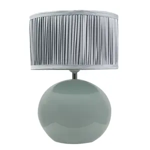 ValueLights Bosco Eucalyptus Ceramic Table Lamp with Ruched Pleated Powder Blue Fabric Drum Lamp Shade