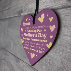 Red Ocean Mum Wooden Heart - Handcrafted Keepsake with Hilarious Message Perfect Mother's Day Gift for Mum with a Sense of Humor