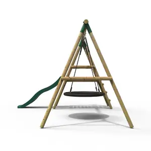 Rebo Rosetta Wooden Garden Swing Set with Platform and Slide - Green