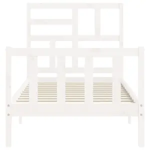 Berkfield Bed Frame with Headboard White Single Solid Wood