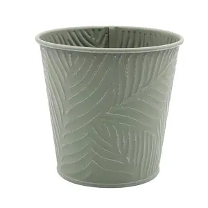 2.3L Pastel Green Metal Planter Garden Herbs Plant 16cm Pot Embossed Leaf Bowl