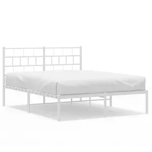 Berkfield Metal Bed Frame with Headboard White 150x200 cm