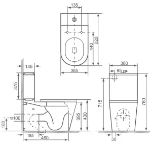 Rimless Matt Black Close Coupled Toilet with Soft Close Seat & Dual Flush