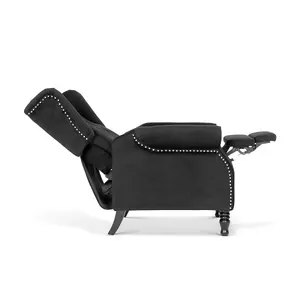 Velvet Black Marianna Manual Recliner Wingback Chair