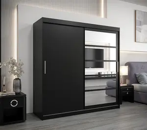 Sleek Black Roma I Sliding Door Wardrobe W2000mm H2000mm D620mm Mirrored Vertical Handles Contemporary Storage Solution