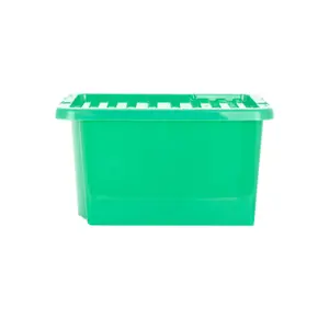 Wham Crystal 5x 28L Plastic Storage Boxes with Lids. Small Size, Strong . Made in the UK Tint Leprechaun Green